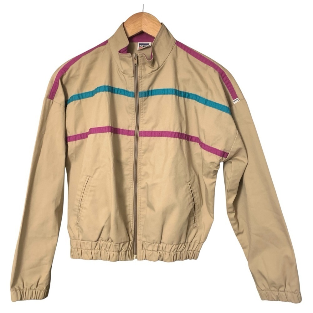 LEVI'S Vintage Beige Colorblock Stripe Retro Track Jacket Size Medium